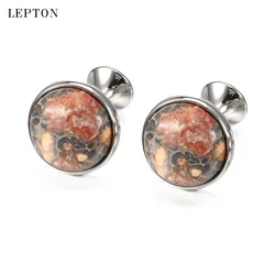 Low-key Luxury Leopard stone Cufflinks for Mens Gold Color Plated Lepton High Quality Round Stone Cuff links Relojes gemelos