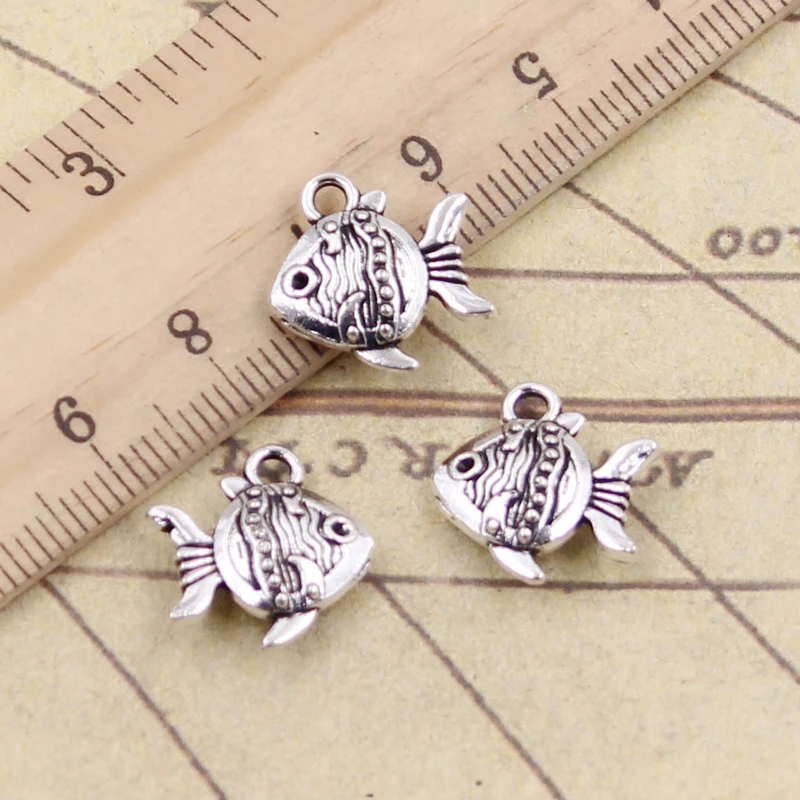 20 sztuk Charms dwustronna ryby Goldfish 14x15mm tybetański srebrny kolor wisiorki antyczna biżuteria Making DIY Handmade Craft