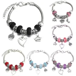 New Charm Bangle 6 Colors Metal Lobster Buckle Snake Chain Beaded Bangles For Women Summer Bracelet LOVE Romantic Gift Jewelry