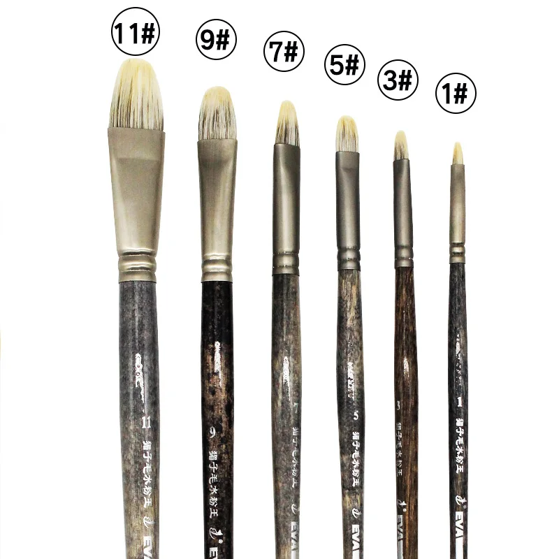 6 pcs Watercolor Painting Mongoose Hair brush Wood grain birch Artist Oil Painting Brushes Acrylic Paint Brush Set Art supplies