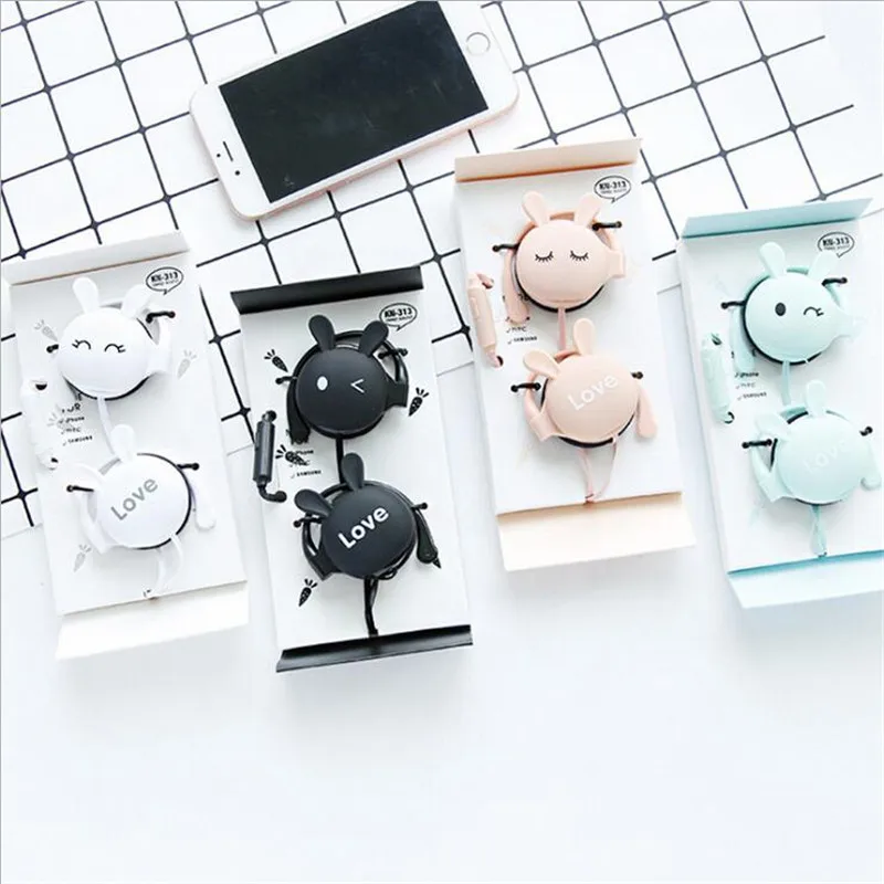 Cute Rabbit Headphones Stereo Ear Hook Sport Wired Earphones Headset With Microphone Earbud For Xiaomi MP3 Daughter Gift