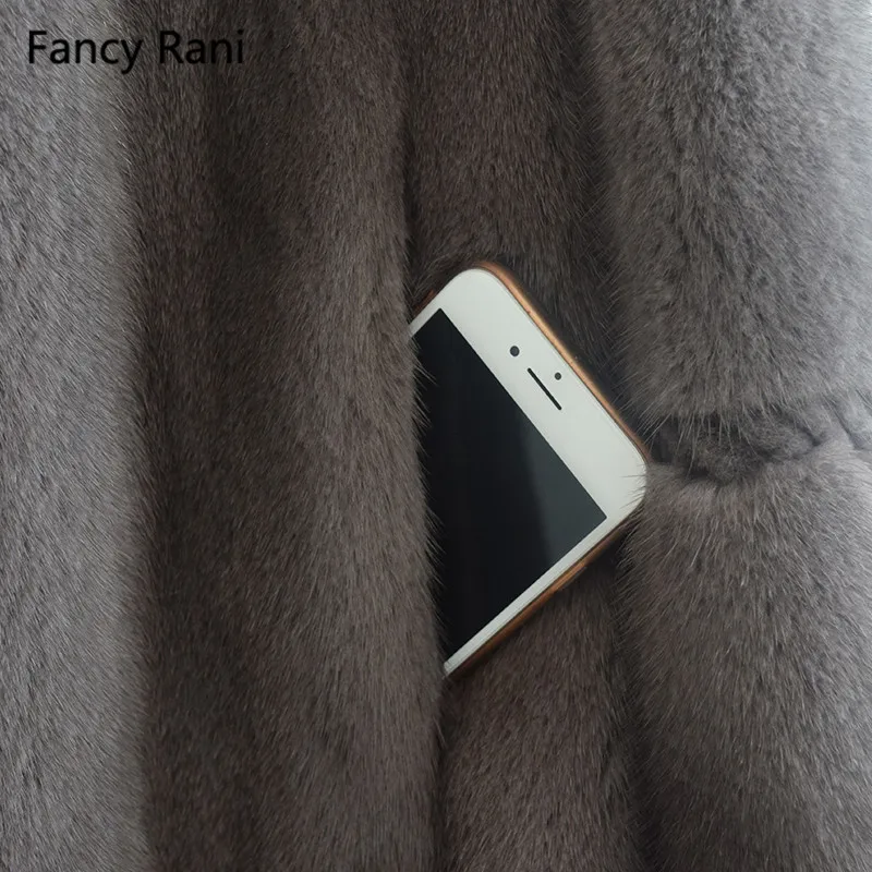 Fancy Rani Winter Genuine Mink Fur Coats For Women Natural Full Pelt Coat with Hood Fashion Overcoat Real Mink Fur Coat Hooded