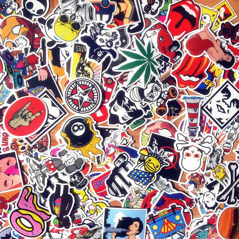 50PCS  Pvc Waterproof Fashion Brand Logo Stickers Motorcycle Skateboard Luggage Guitar Decal Funny DIY Classic Toy Sticker gift