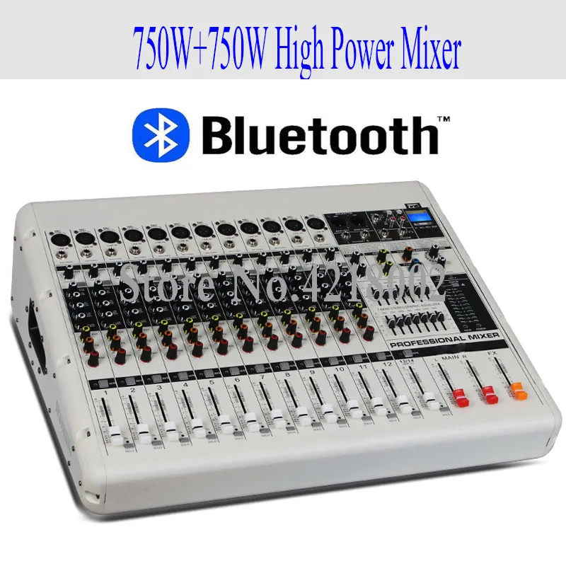 Pro High Power 750W+750W 12 Channel Bluetooth Mixer with Amplifier Conference Room Karaoke USB Microphone Mixer System