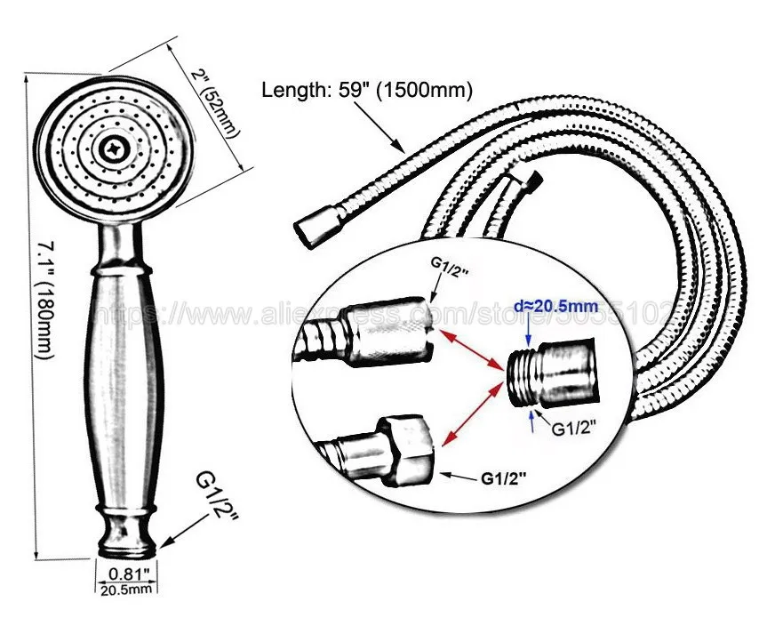 Oil Rubbed Bronze Telephone Hand Held Shower Head & 1.5 m Hose Water Saving Handheld Sprayer Shower Set zhh062