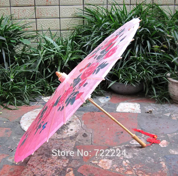 Dia 50cm Handmade Chinese Classical Red Rose with butterfly Waterproof Parasol Decoration Gift Dance Props Oiled Paper Umbrella