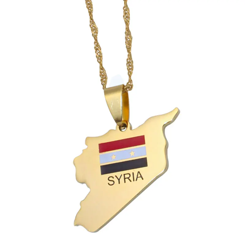 zkd  Syria map Syria flag stainless steel pendant  necklace , country map  jewelry