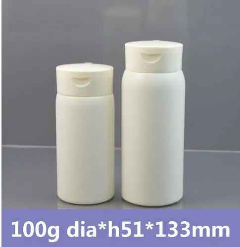 50pcs/lot Empty PE Flip Top 150ml 200ml 80g 100g All White Baby Talcum Powder Bottle Sifter Bottle 80ml Plastic Pearl Bottle