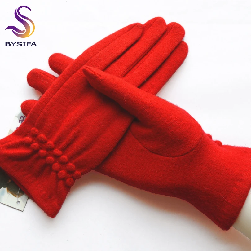 BYSIFA – gants en laine pour femmes, épais et chaud, pour écran tactile, collection printemps-automne, doux, élégants, rose vif