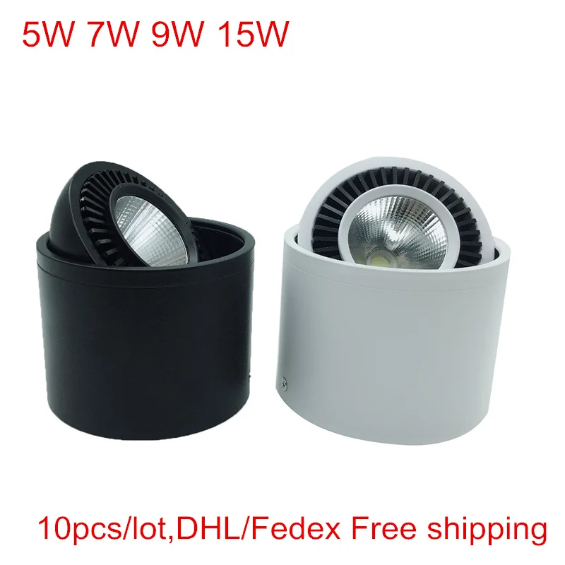 

DHL Free 10pcs Surface Mounted COB LED Downlight 5W 7W 9W 15W Down Light LED Spot light lamp AC85-265V Warm/Natural/Cold White
