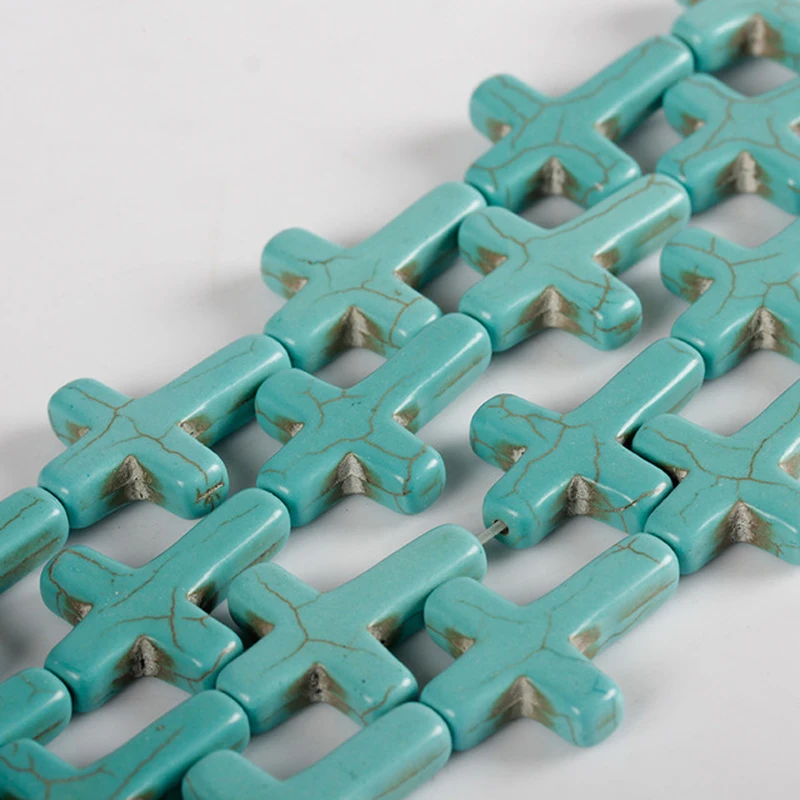 Cross Shape Blue Turquoises Stone Beads For Jewelry Making DIY Loose Howlite Stone Beads Bracelet Necklace Accessories 15\'\'