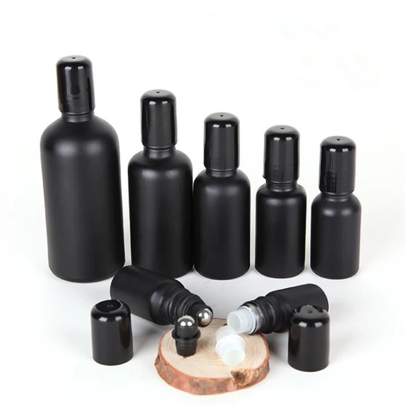 5ml 10ml Black Glass Roll Ball Bottle, Essential Oil/Perfume Packaging Container,Makeup Sub-bottling F011