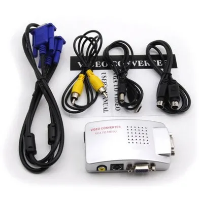 VGA to AV Composite Converter RCA S-video Signal Adapter Switch Box PC to TV NEW