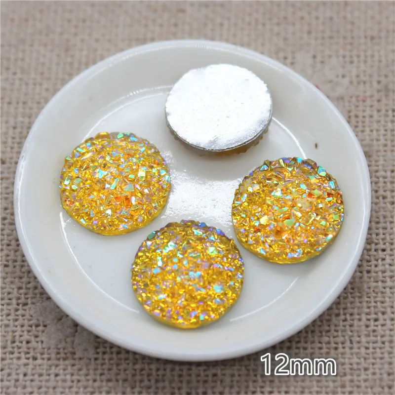 100pcs 12mm Round Resin Shiny AB Druzy Stone Surface Rhinestone Flatback Cabochon DIY Decorative Craft Scrapbooking Accessories