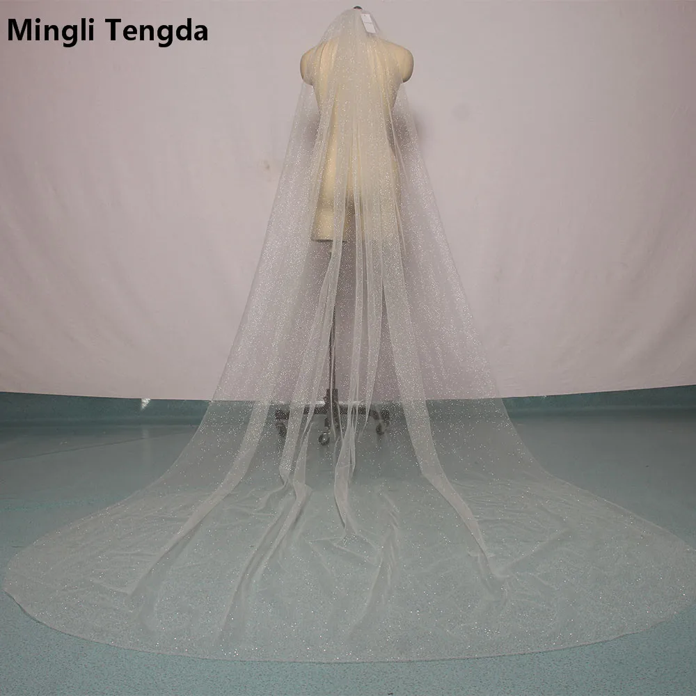 

Mingli Tengda Bling Bling Bridal Veil Silver Luxurious Veils One Layer 3 M Wedding Veil Elegant Lady Cathedral Veil with Comb