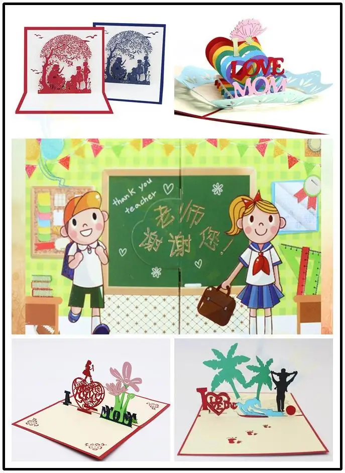 folding kindergarten student Thanksgiving card teacher pop up card postcard 3D cartoon teacher's day paper greeting card gift