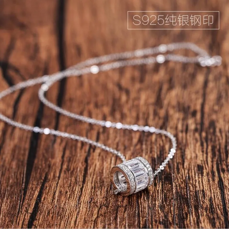 New Fashion 925 Sterling Silver Jewelry Round Ball Simple Exquisite Female Wild Crystal Clavicle Chain Pendant Necklaces XL059