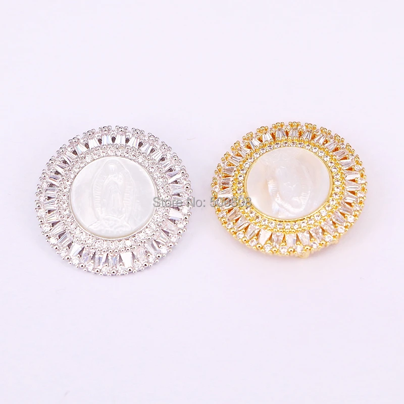 5 قطعة ZYZ185-8801 جولة شكل الذهب/الفضة اللون النحاس مع تشيكوسلوفاكيا مايكرو تمهيد أم اللؤلؤ MOP شل ماريا قلادة مجوهرات