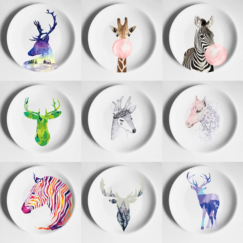 Decorative Wall Hanging Plates Elk Zebra Illustration Home Decorative Craft Dish Nordic Piero Style