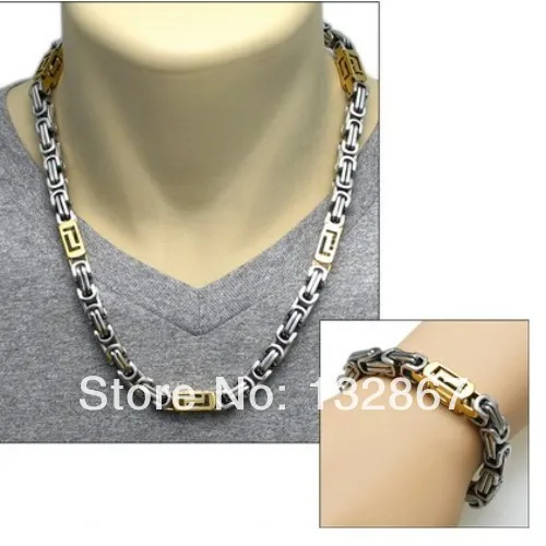 

Men's jewelry set Stainless Steel 6mm byzantine Chain Necklace bracelet