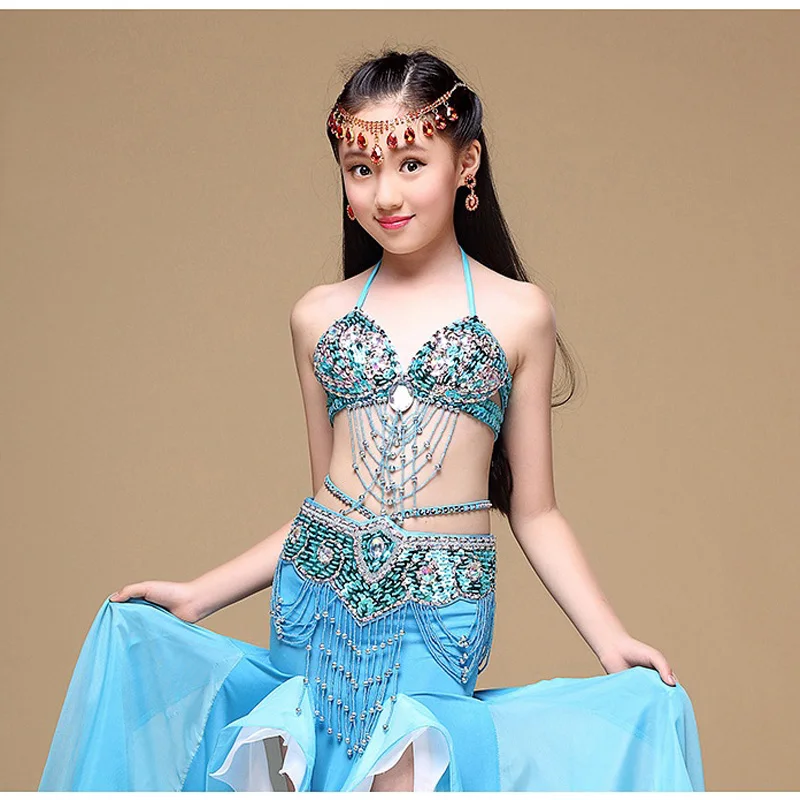 New High Quality Children Belly Dance Costumes 6 Colors Girls Belly Dance Outfit Costume Clothes (Bra+Belt+Dress) 3Pcs/set