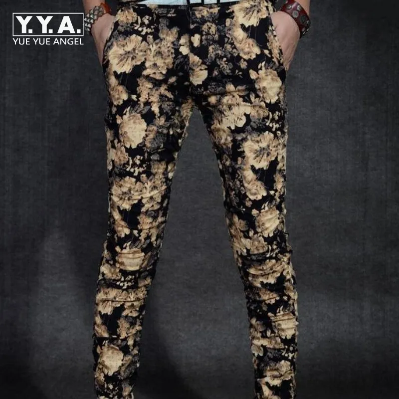 

Top Quality New Arrival Flower Printing Mens skinny pants For Man Pencil Pants Fit Cotton casual Mens Trousers Plus size 28-36