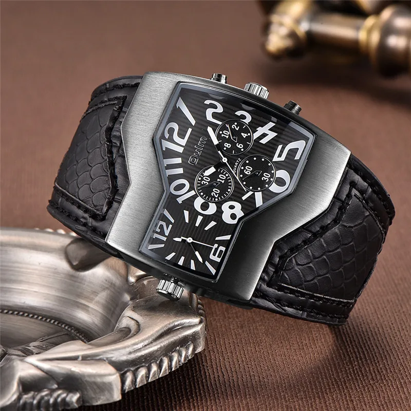 Oulm HP1220 Quartz Watch Male Outdoor Sport Wristwatches Two Time Zone Mens Designer Watches Top Luxury Brand Men Watch
