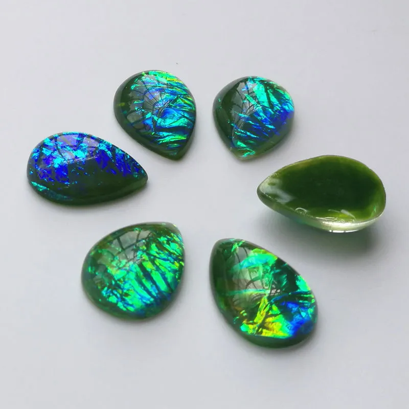 

50 Pieces 13x18mm Green Colors Tea Drop Resin Stone Cabochon Dome Flat back beads Jewelry Making Findings