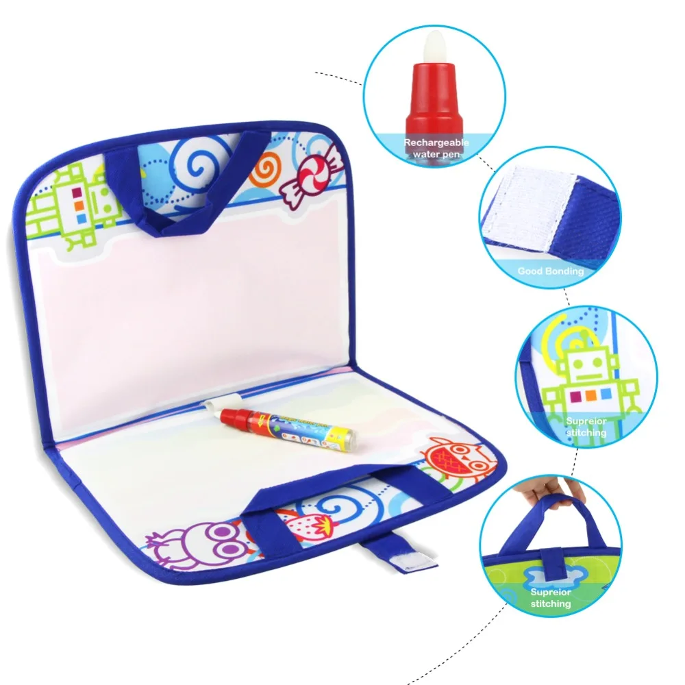 Water Drawing Series Mat Bag Magical Water Painting Toy with Magic Pen Kids Educational Coloring Mat in 2 Type Easy to Carry