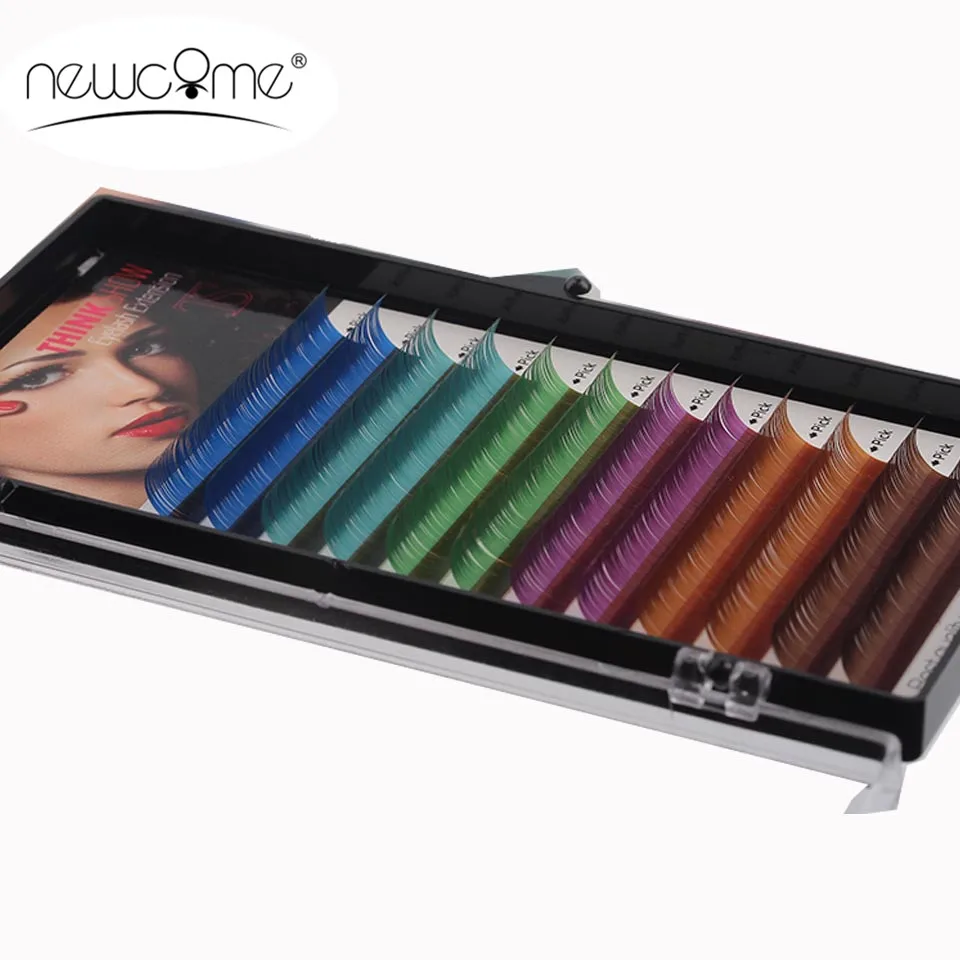 Rainbow Color False Eyelash Extensions C/D Curl 8-15mm Synthetic Fiber Silk Mink Lashes Eyelash Extension 1 Tray