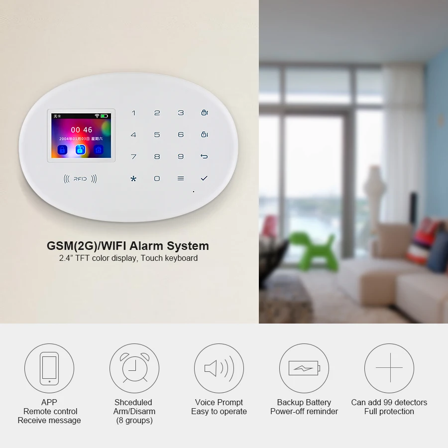 KERUI W204 Tuya Smart Wireless Smart Home 4G WIFI GSM Security Alarm System With 2.4 inch TFT Touch Panel RFID CardBurglar Alarm