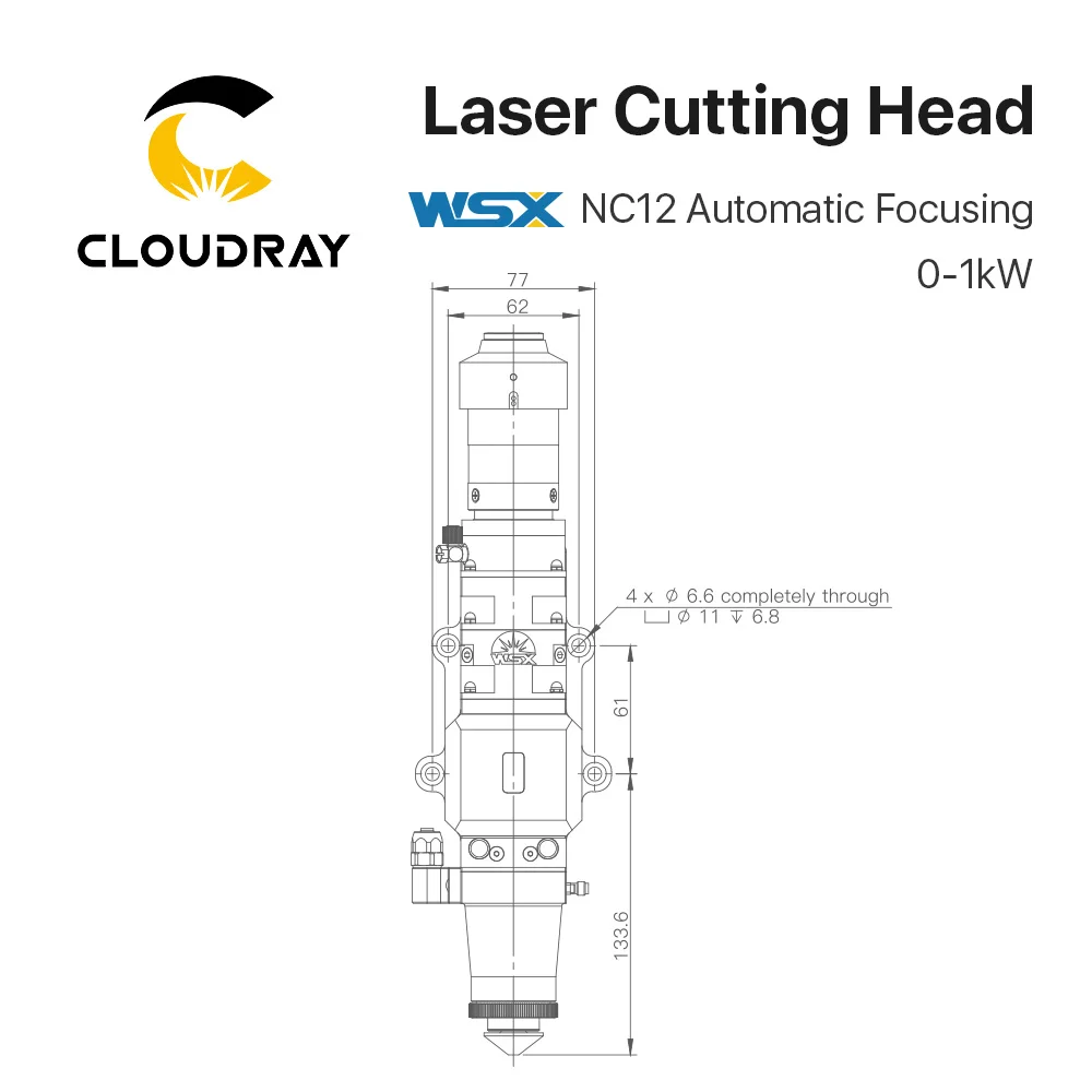 Cloudray WSX 0-1KW Fiber Laser Cutting Head NC12 Automatic Focusing 1000W for Metal Cutting