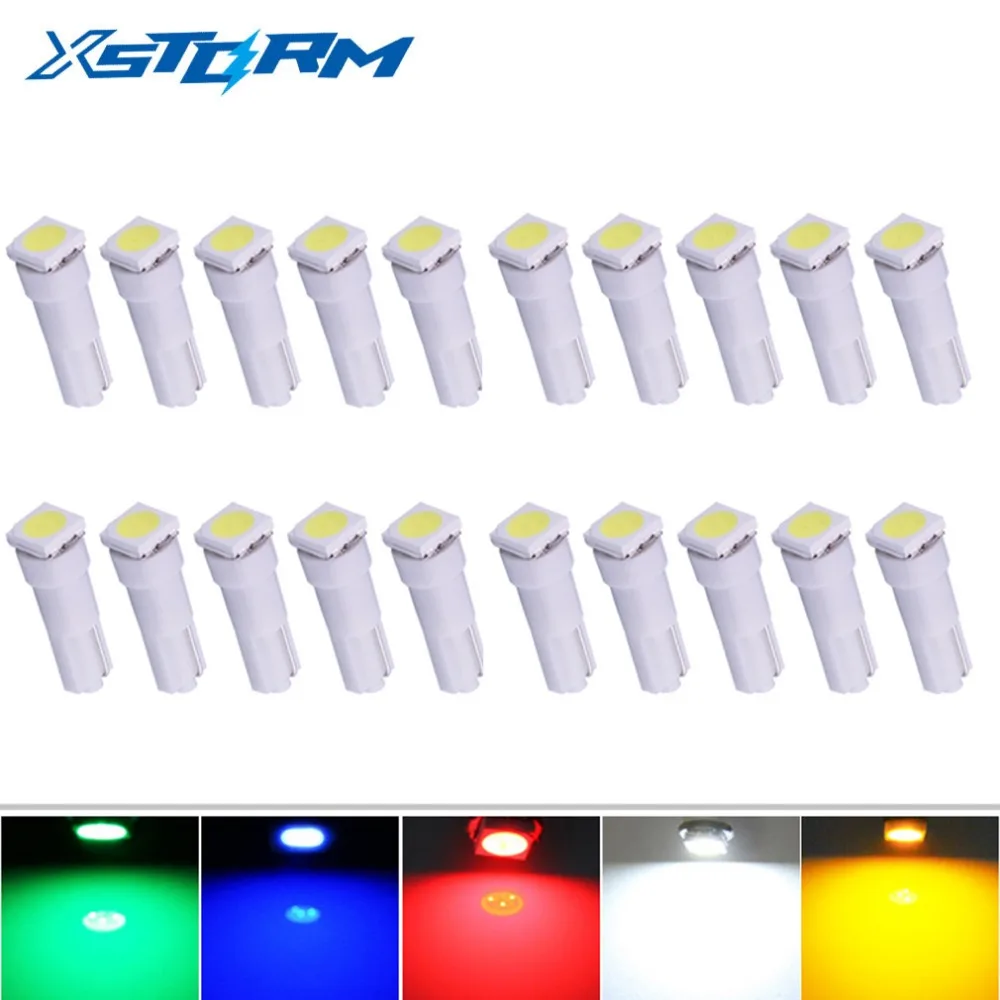 20pcs Car Interior Light LED T5 1 SMD 5050 Dashboard Wedge leds t5 Car Light Bulbs Lamp Red Blue Green Blue White auto 12V