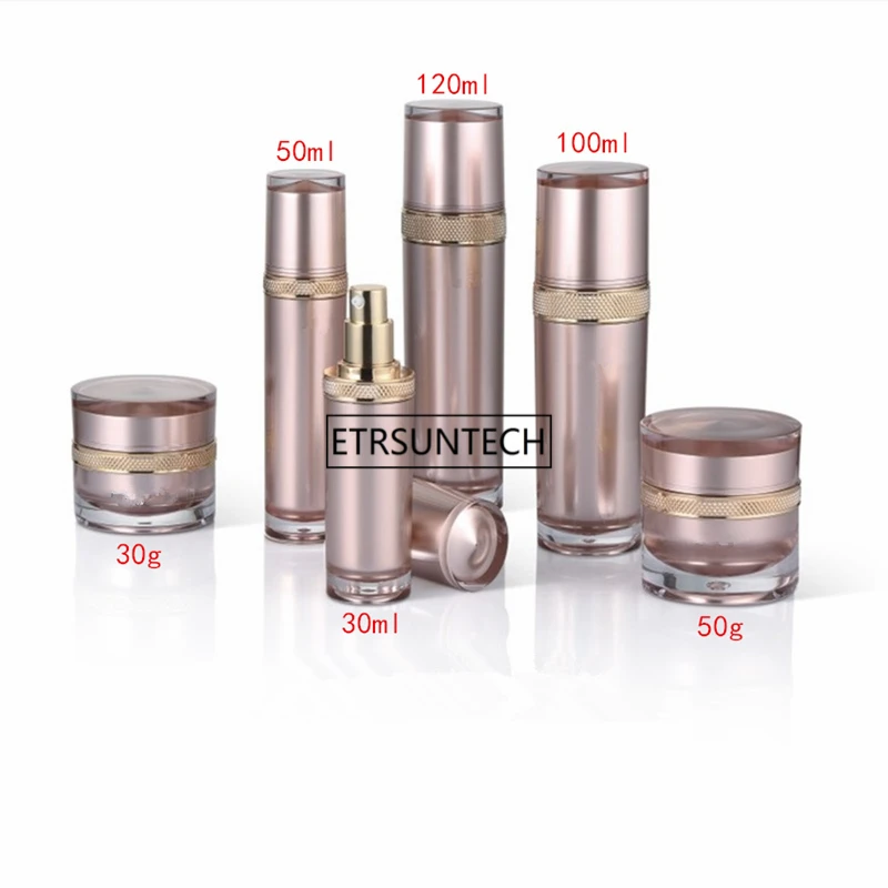 

30pcs High Rose Gold Cosmetics Sub Acrylic 30/50/100/120ML Lotion Pump Bottle,Classic 30/50G Acrylic Cream Jar F3109