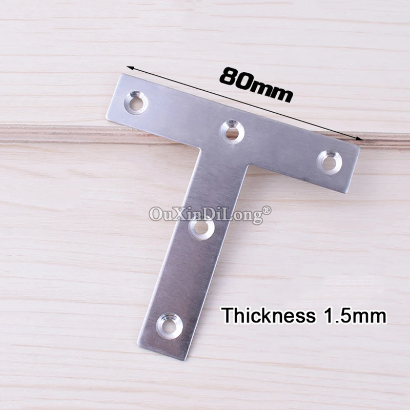 New 100PCS 80X80mm Stainless Steel Corner Braces T Shape Board Frame Joint Shelf Support Brackets Furniture Connecting Parts