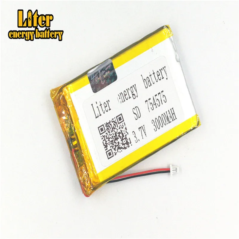 1.0 مللي متر 2pin موصل 3.7 فولت 754575    بطارية ليبو عالية الطاقة 3000 مللي أمبير في الساعة بطارية ليثيوم بوليمر قابلة لإعادة الشحن