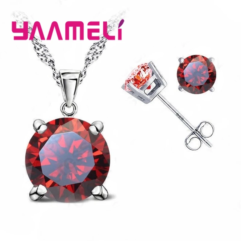 925 Sterling Silver Shiny Cubic Zirconia Necklace & Earrings Set