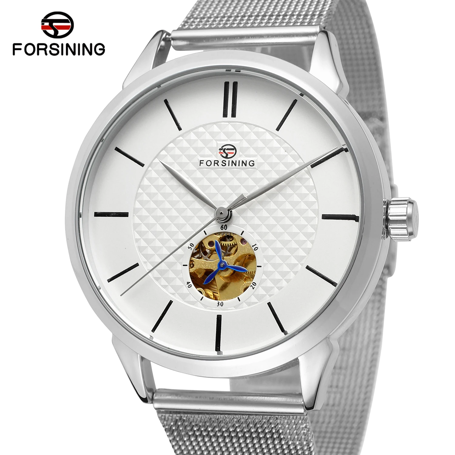 

Forsining trend Fashion white surface seconds hand one eye automatic mechanical watch men's wrist watch