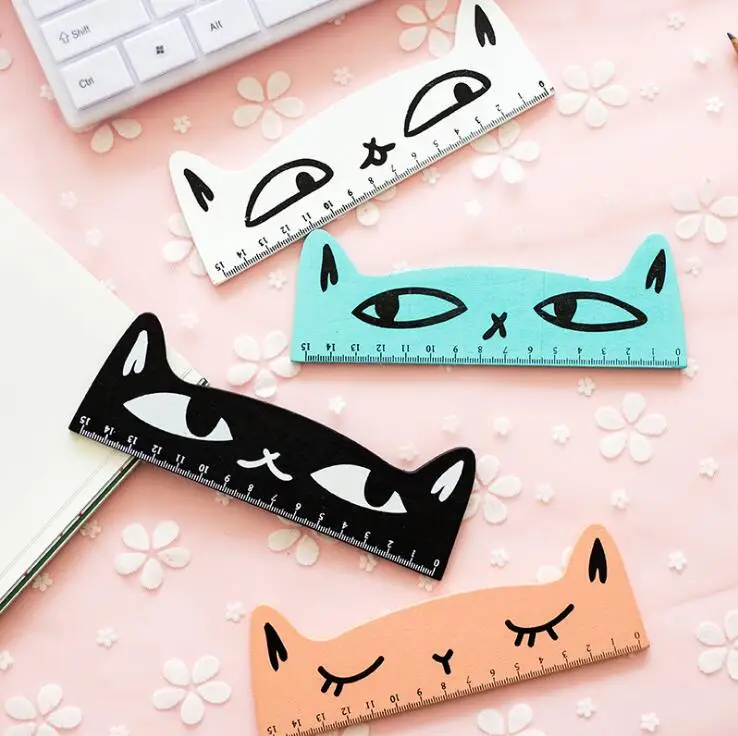 1 Pc 15cm Fresh Candy Color Cute Cat Wooden Ruler Measuring Straight Ruler Tool Promotional Gift Stationery