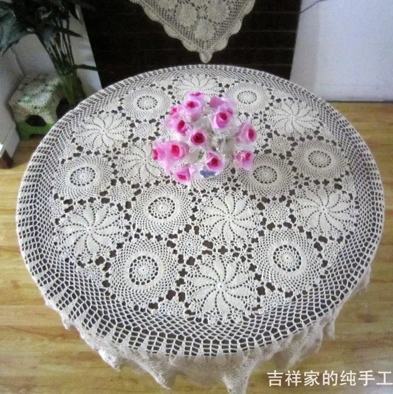 

Free shipping white 180cm round flowers decoration crochet hook cotton tablecloths for wedding lace table cover cutout overlay