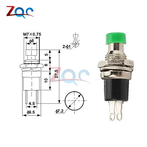 5Pcs PBS-110 2 Pins ON/OFF Push Button Switch Mini Lockless Momentary Switch for RC Toy Red Black Blue Yellow Green