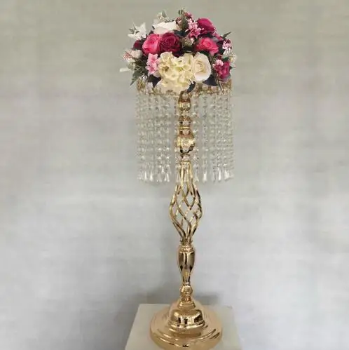 Golden Silver Wedding Table Centerpiece Decoration 70 cm Tall Wedding Crystal Flower Stand Twined Design