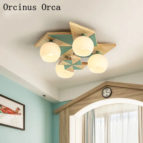 

Nordic modern simple color windmill ceiling lamp bedroom children's room lamp American creative LED solid wood ceiling lamp