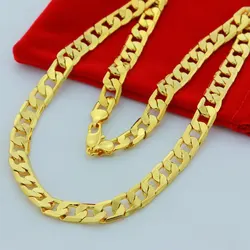 24K Gold Color Filled 10mm 50-75cm Men Figaro Hip Hop Gold Necklace Chains Male Boys High Quality Jewelry Gift