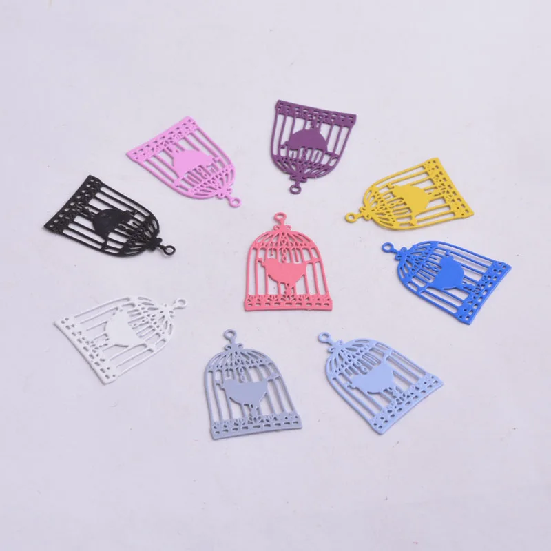 50 Stück AC2944 23mm*15mm Filigrane Anhänger Metall-Vogelkäfig Bemalte Anhänger Verbindungsstücke Ornament Bijoux – Detail 11
