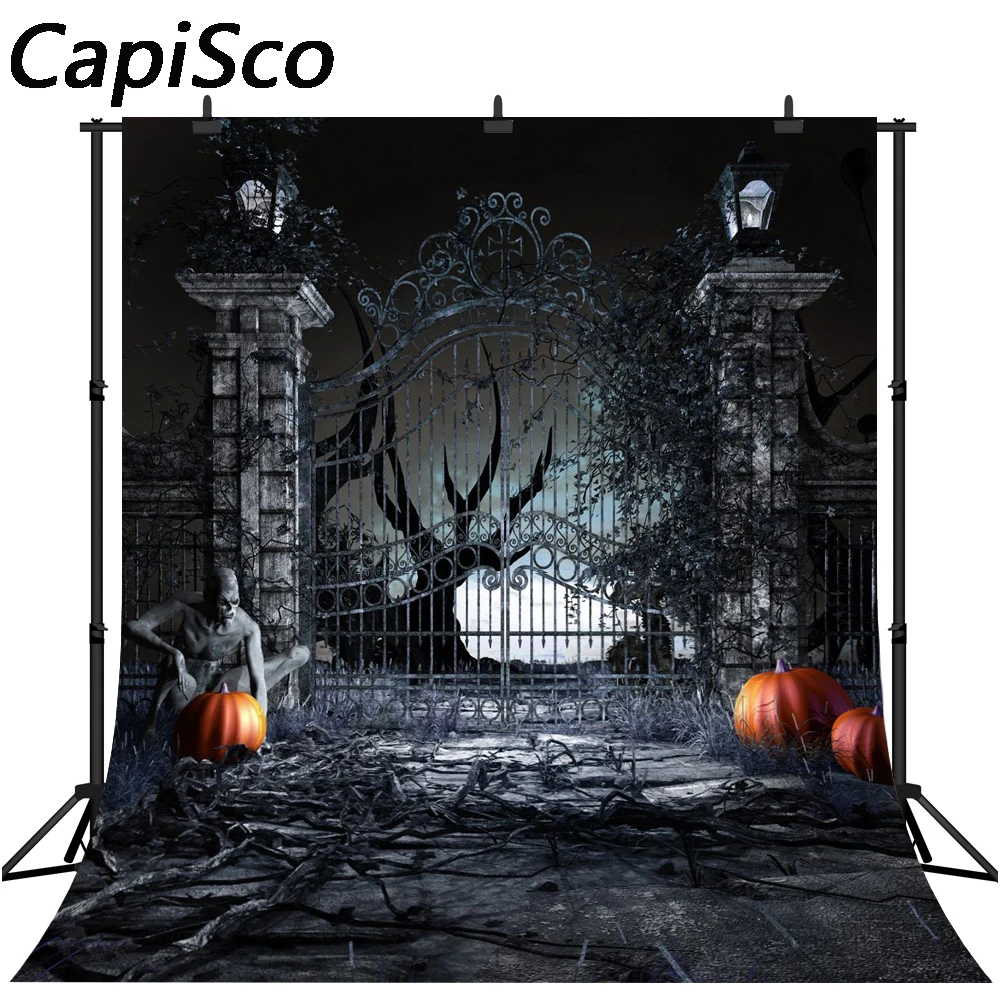 Capisco Photography Backdrops Scary Halloween Background Pumpkin Door Zombie Night Photo Photographic Studio Props