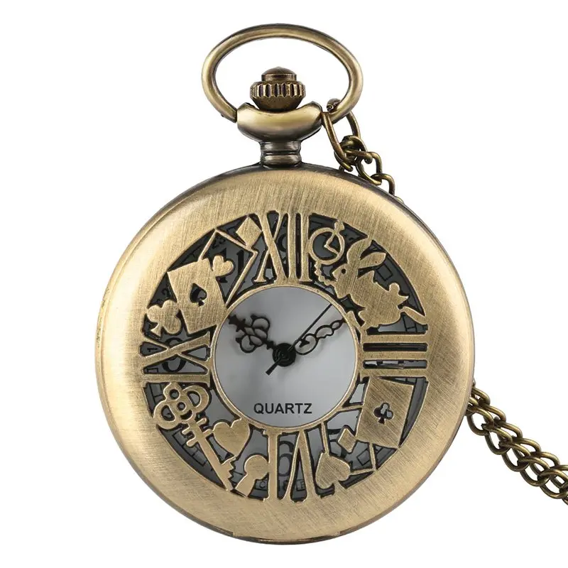 Montre de Poche Rétro en Bronze pour Femme, Lapin Clique Moi Étiquette, Verre Marron, Quartz, Collier, Pendentif pour Fille