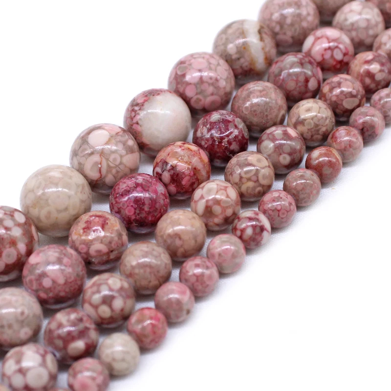 Natural Chrysanthemum Stone Coral Red Round Loose Beads 15" Strand Jewelry Accessories Making Necklace Bracelet6 8 10 12MM view 4
