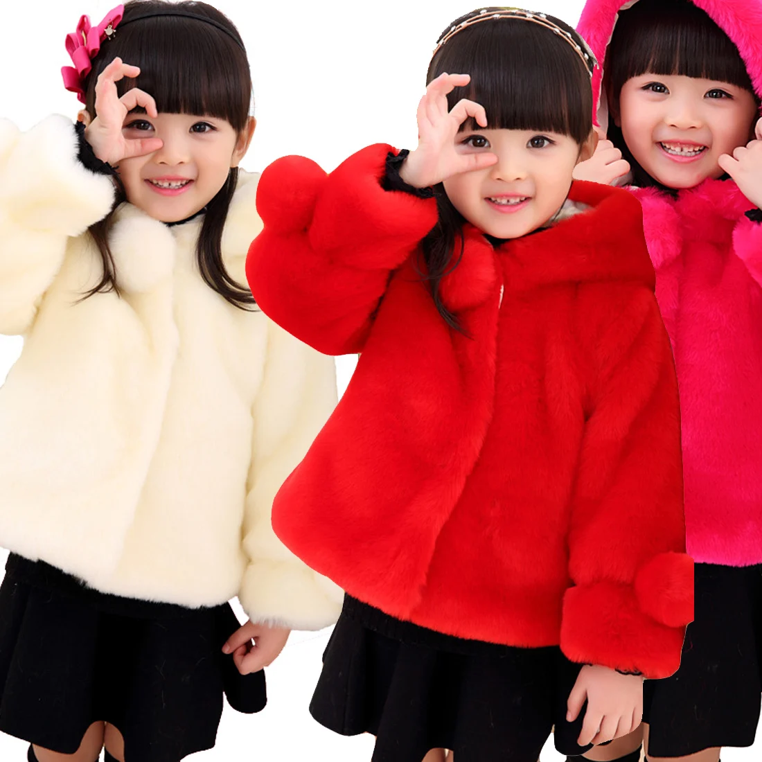 

Children Girls Winter Coats New Fashion Brand Thick Fake Fur Warm Baby Jacket Solid Casual Hooded Kids Clothes Outwears