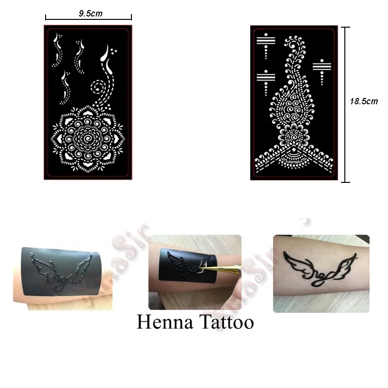 6PCS Self-Adhesive Reusable Henna Tattoo Stencil Set Mehndi Aribrush Templates for Women Girl Body Paint Indian Tattoo Stickers